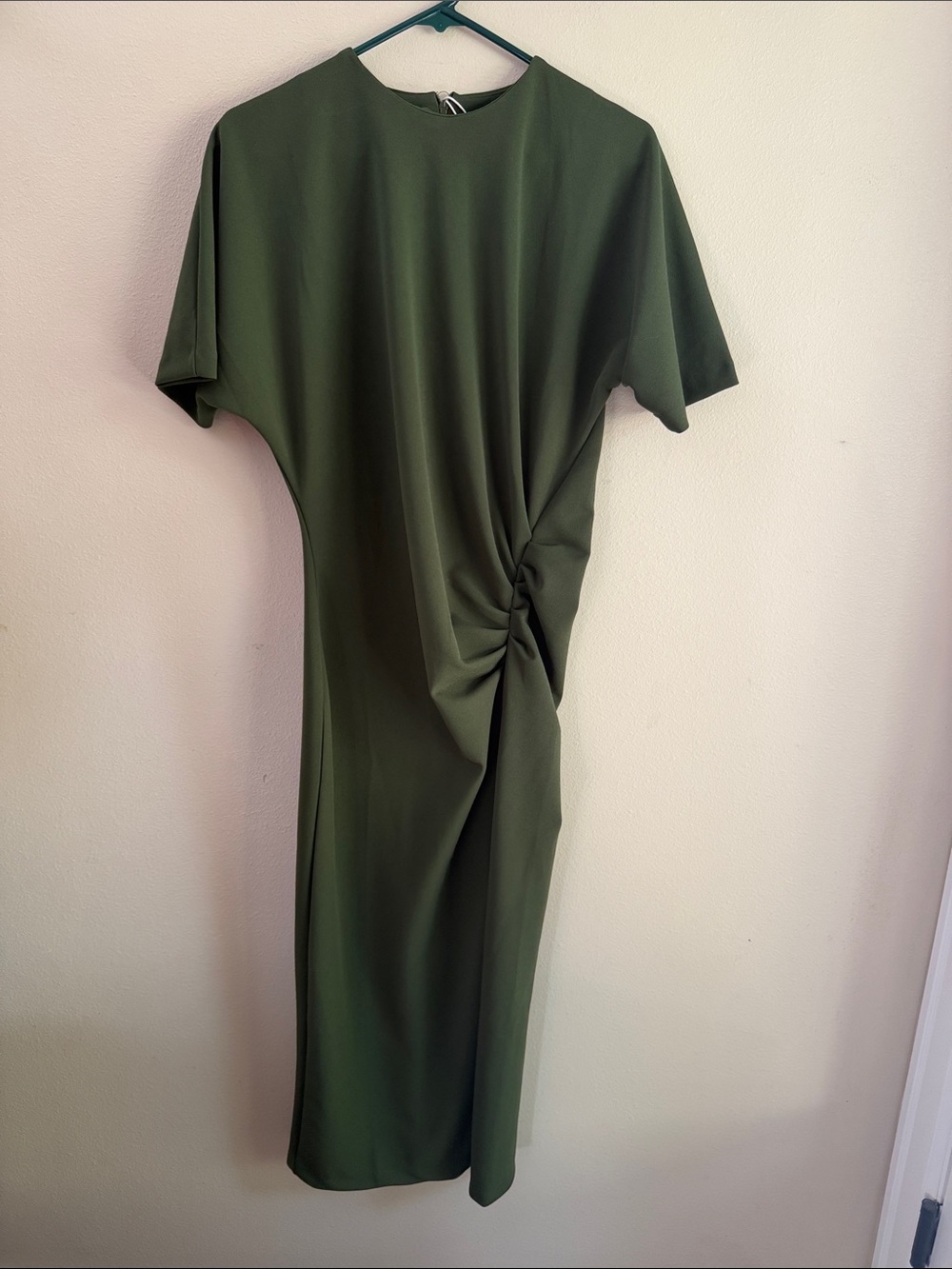 Zara Olive Green Twist-Detail Midi Dress